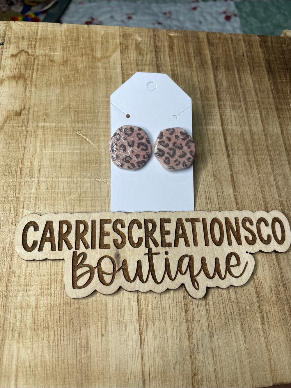 Leopard Print Hexagon Earrings